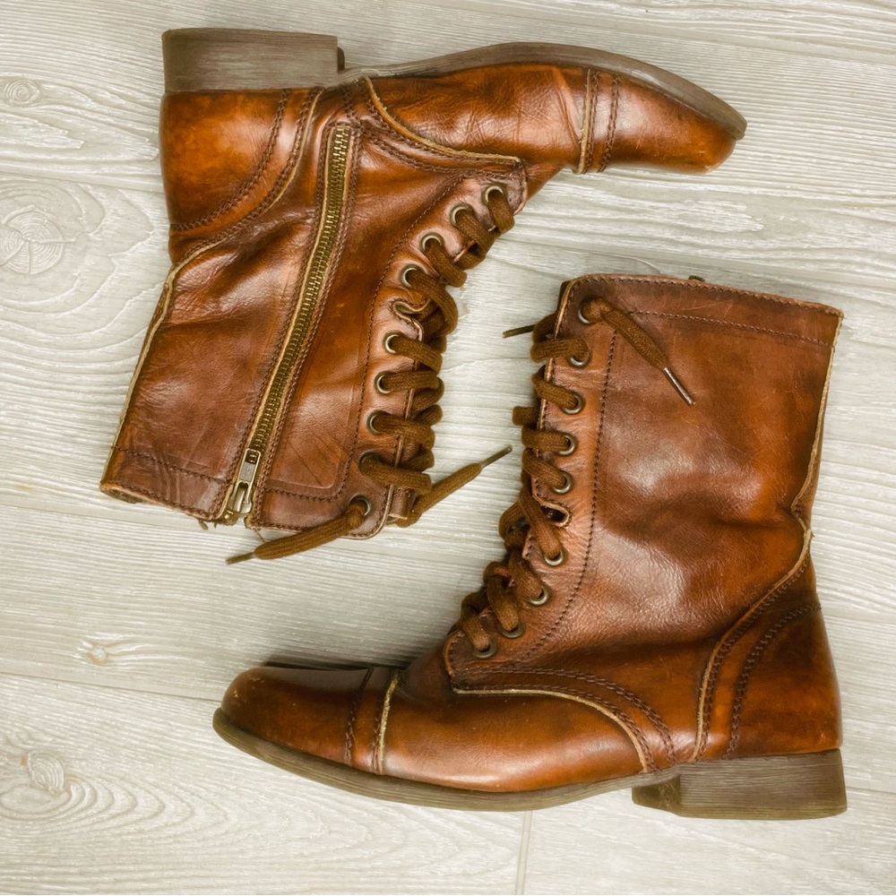 Steve Madden Women's Troopa Lace-Up Boot 8 Brown Leather ankle booties shoes